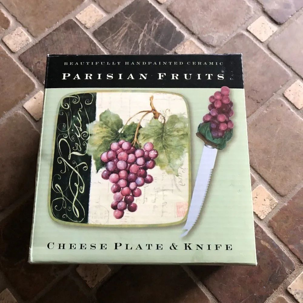 CERTIFIED INTL SUSAN WINGET PARISIAN FRUIT GRAPES 8-1/4” SQUARE PLATE & KNIFE